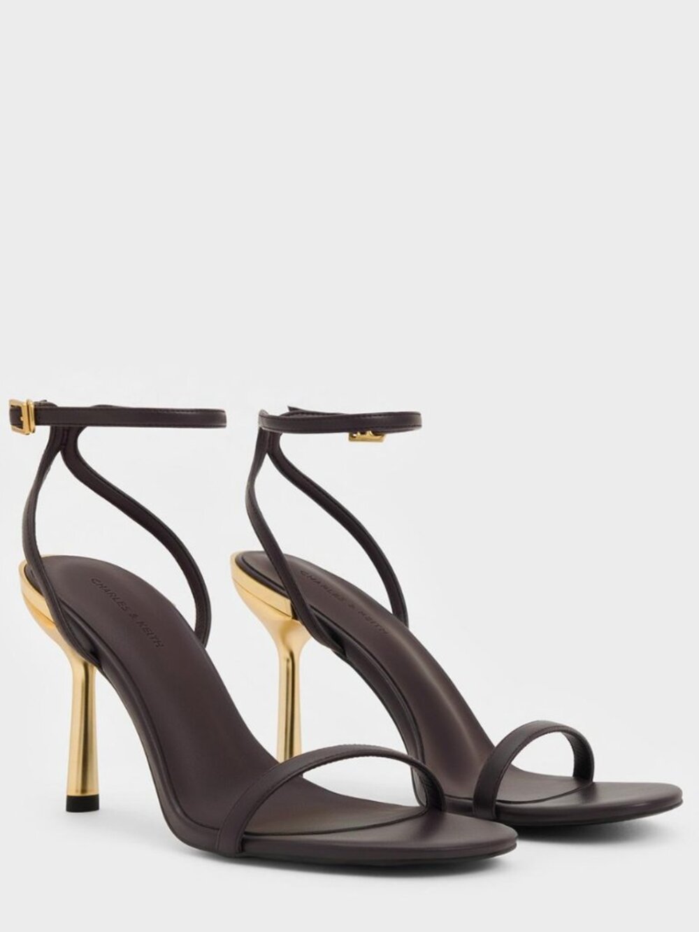 Charles and Keith Metallic Stiletto-Heel Ankle-Strap Sandals - Black Box
